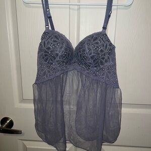 Lace and Mesh Babydoll in Gray